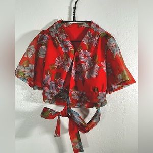 Vintage Hawaiian wrap crop top
